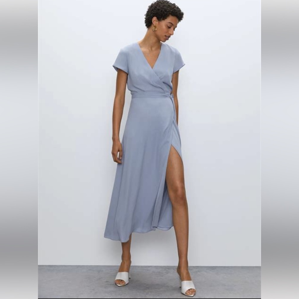 Babaton long baby blue tie dress